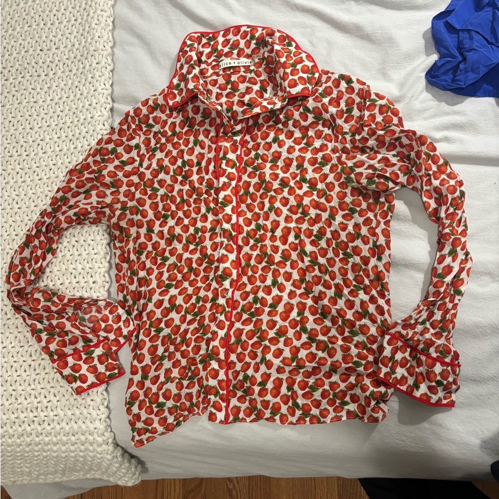 Alice and Olivia Strawberry Print Button-Up Shirt